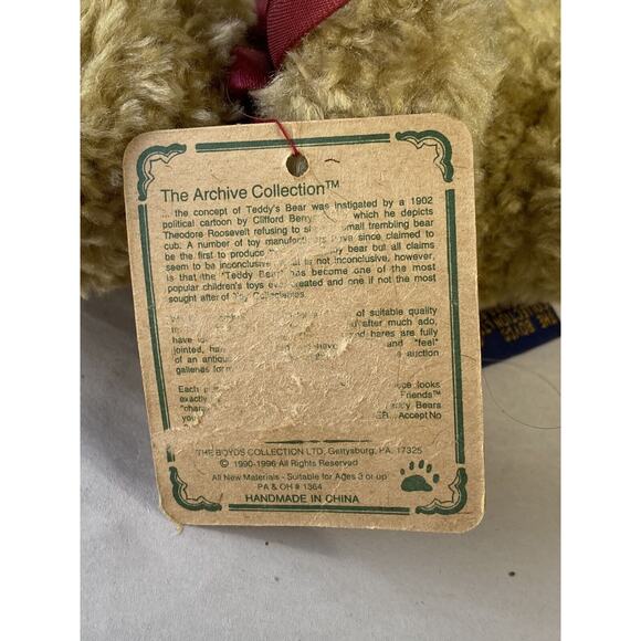 Boyds Bear Plush Jointed Articulated Head Arms Legs 1990s Archive w/Tag & Bow - Picture 9 of 12